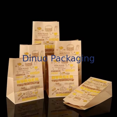 कस्टम आकार ब्रेड, सैंडविच फ्लैट बॉटम फूड ले आउट पेपर बैग के लिए डिस्पोजेबल ब्राउन क्राफ्ट पेपर बैग